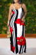 Red Casual Print Patchwork Spaghetti Strap Straight Dresses