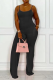 Black Casual Solid Patchwork Spaghetti Strap Straight Jumpsuits