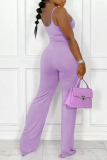 Pink Casual Solid Split Joint Spaghetti Strap Straight Jumpsuits
