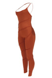 Red Fashion Sexy Solid Backless One Shoulder Skinny Jumpsuits