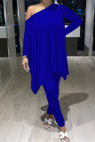 Red Fashion Casual Solid Asymmetrical Oblique Collar Long Sleeve Two Pieces