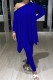 Royal Blue Fashion Casual Solid Asymmetrical Oblique Collar Long Sleeve Two Pieces