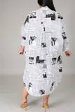 Multi Fashion Casual Plus Size Turndown Collar Long Sleeve Regular Sleeve Print Printed Dress