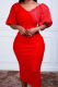Red Casual Solid Patchwork V Neck Pencil Skirt Dresses