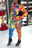 Colour Sexy Camouflage Print Patchwork O Neck Long Sleeve Two Pieces