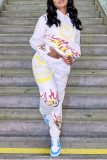 White Fashion Casual Print Basic Hooded Collar Long Sleeve Two Pieces
