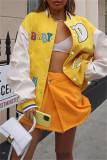 Yellow Fashion Casual Print Patchwork Outerwear