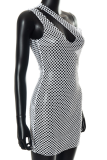 White Sexy Solid Mesh One Shoulder Pencil Skirt Dresses