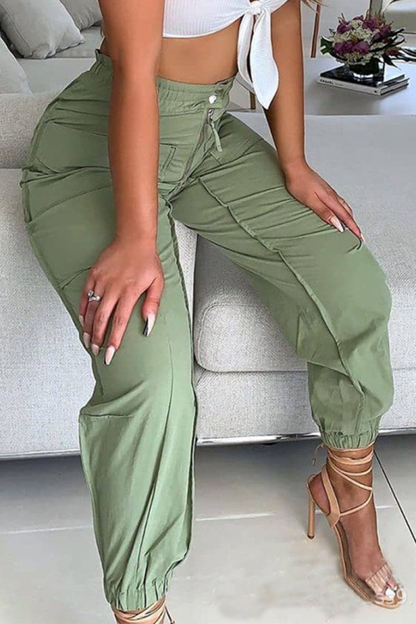 Green Casual Print Patchwork Loose High Waist Pencil Full Print Bottoms