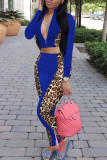Pink Casual Print Patchwork Zipper Collar Long Sleeve Two Pieces