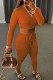 Tangerine Casual Solid Patchwork Zipper Collar Long Sleeve Two Pieces