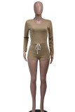 Red Casual Solid Patchwork O Neck Long Sleeve Two Pieces