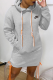 Grey Casual Print Draw String Hooded Collar Straight Dresses