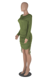 Green Sexy Solid Patchwork O Neck Pencil Skirt Dresses