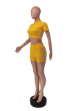 Yellow Casual Sportswear Solid Patchwork O Neck Short Sleeve Two Pieces