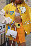 Yellow Fashion Casual Print Patchwork Outerwear