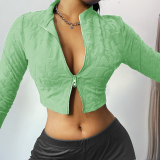 Light Green Sexy Solid Patchwork Turndown Collar Tops