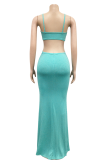 Light Green Sexy Solid Hollowed Out Halter Pencil Skirt Dresses