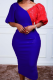 Blue Casual Solid Patchwork V Neck Pencil Skirt Dresses