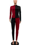 Turquoise Casual Solid Patchwork Contrast Zipper Collar Long Sleeve Two Pieces