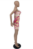 Yellow Fashion Sexy Print Backless Spaghetti Strap Sleeveless Dress