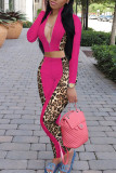 Pink Casual Print Patchwork Zipper Collar Long Sleeve Two Pieces