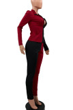 Turquoise Casual Solid Patchwork Contrast Zipper Collar Long Sleeve Two Pieces