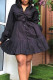 Black Casual Solid Patchwork Buckle Flounce Fold Turndown Collar Shirt Dress Dresses