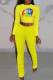 Yellow Casual Print Patchwork Fold O Neck Long Sleeve Two Pieces