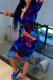 Multicolor Sexy Print Patchwork Fold Zipper Collar Long Sleeve Dresses