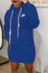 Blue Casual Print Draw String Hooded Collar Straight Dresses