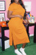 Orange Fashion Casual Plus Size Solid Slit O Neck Short Sleeve Dress
