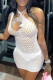 White Sexy Solid Mesh One Shoulder Pencil Skirt Dresses