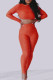 Orange Fashion Casual Solid Basic O Neck Long Sleeve Two Pieces