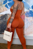 Red Fashion Sexy Solid Backless One Shoulder Skinny Jumpsuits