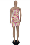 Yellow Fashion Sexy Print Backless Spaghetti Strap Sleeveless Dress