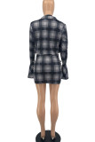 Red Casual Plaid Print Patchwork Turn-back Collar Long Sleeve Three Pieces