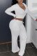 White Fashion Casual Solid Basic V Neck Long Sleeve Two Pieces
