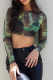 Green Sexy Print Patchwork O Neck Tops
