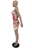Yellow Fashion Sexy Print Backless Spaghetti Strap Sleeveless Dress