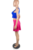 Rose Red Casual Print Patchwork O Neck Sleeveless Two Pieces