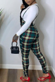 Tangerine Red Casual Plaid Print Patchwork O Neck Long Sleeve Two Pieces