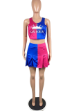 Rose Red Casual Print Patchwork O Neck Sleeveless Two Pieces