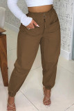Coffee Casual Print Patchwork Loose High Waist Pencil Full Print Bottoms