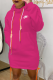 Rose Red Casual Print Draw String Hooded Collar Straight Dresses