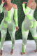 Green Sexy Patchwork Tie-dye Spaghetti Strap Skinny Jumpsuits