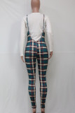 Tangerine Red Casual Plaid Print Patchwork O Neck Long Sleeve Two Pieces