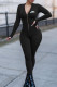 Black Fashion Casual Print Basic Zipper Collar Skinny Jumpsuits