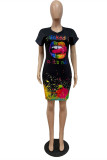 Multicolor Fashion Casual Print Basic Turndown Collar Short Sleeve Dress