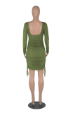 Green Sexy Solid Patchwork O Neck Pencil Skirt Dresses